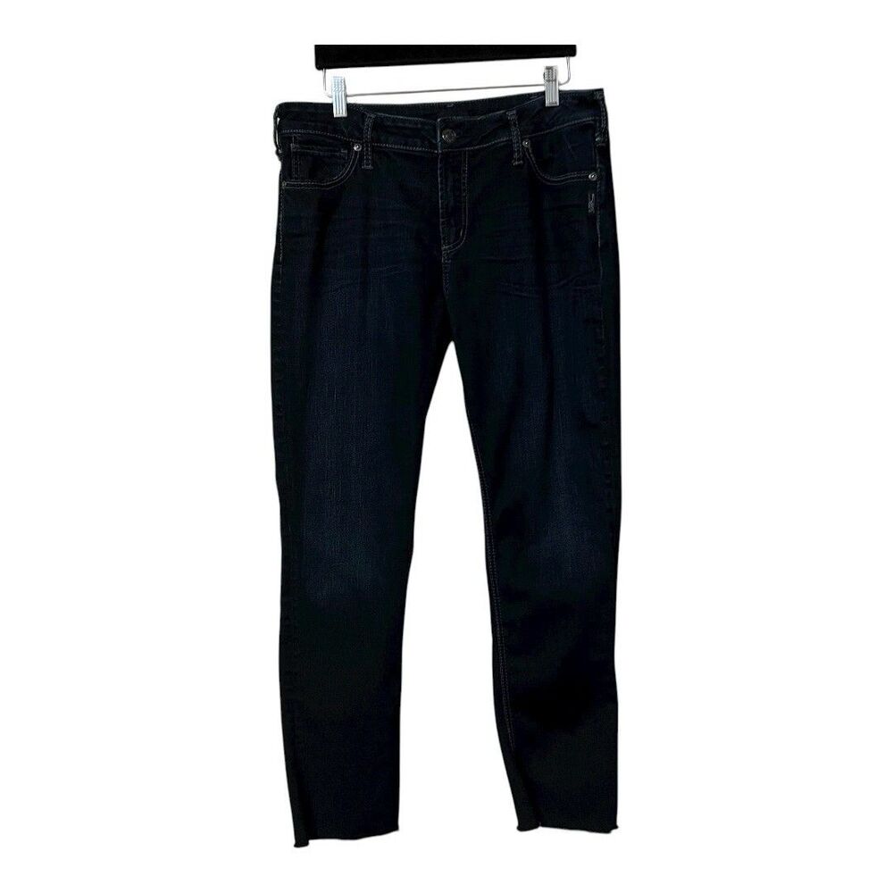 Silver Womens Size 33 Avery Straight Denim Raw Hem High Waist Jeans